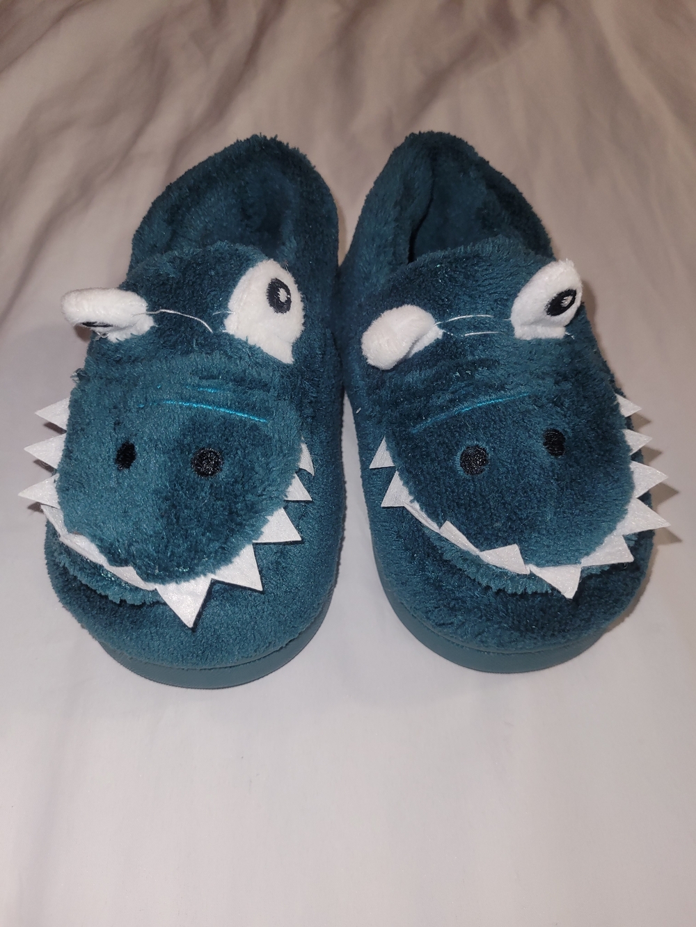 Kids Plush Shark Slippers - Teal Blue